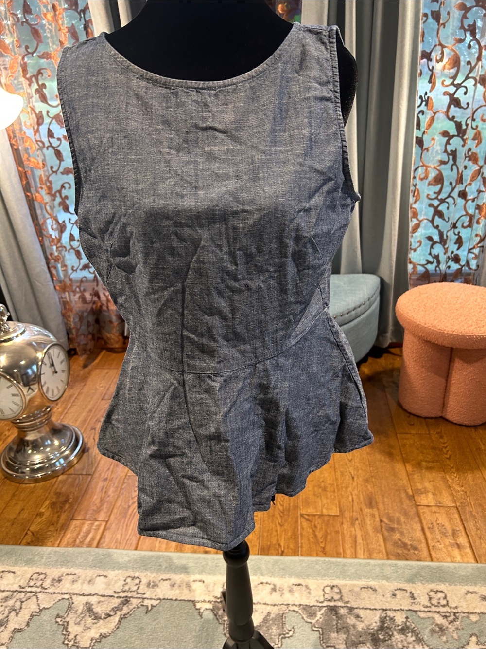 Banana Republic Sleeveless Chambray Peplum Top in Blue
